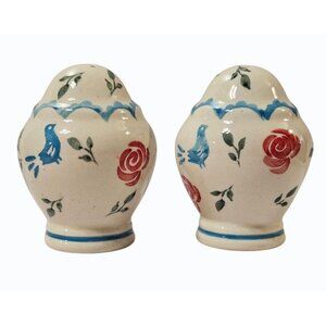 Boleslawiec Polish Pottery Salt Pepper Shakers Set Roses Bluebird